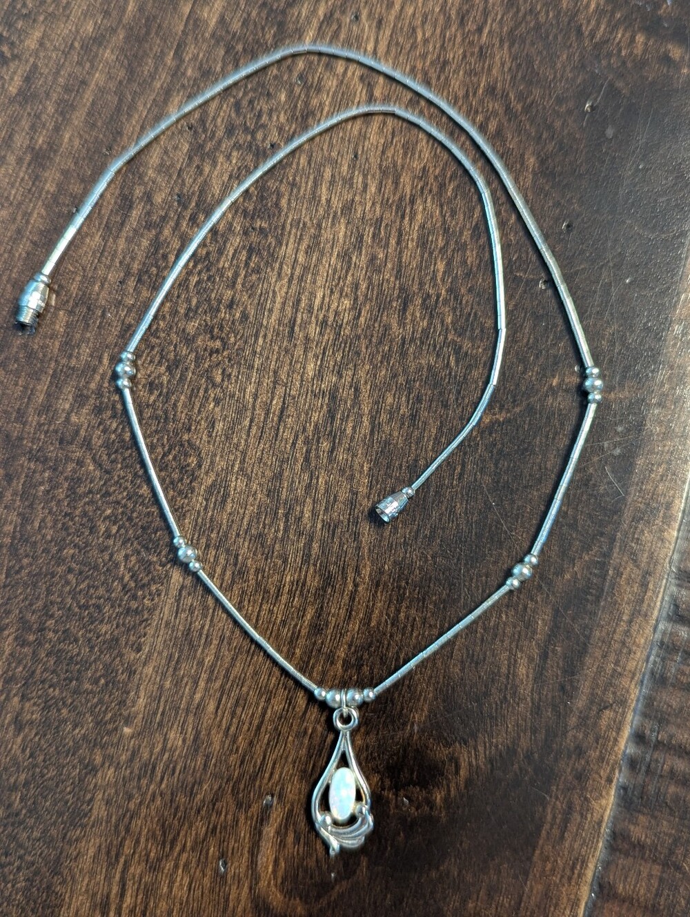 Sterling Silver Liquid Silver Chain - Opal Teardrop Pendant